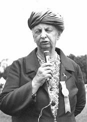 Mrs. Nagle with microphone